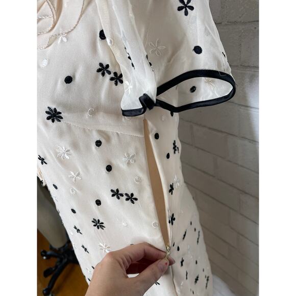 Anthropologie 4 Embroidered 100% Silk Sheath Dress 1940s Vintage Style Cream - Picture 6 of 8